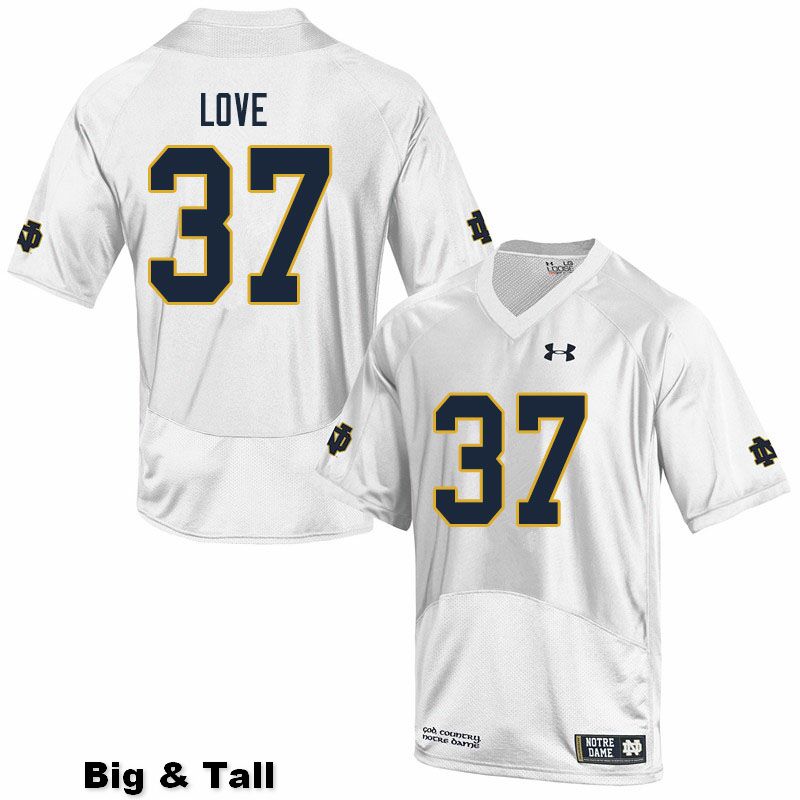 Men's NCAA Notre Dame Fighting Irish #37 Chase Love Stitched College Under Armour Authentic White Big & Tall Football Jersey OY10Y23UA